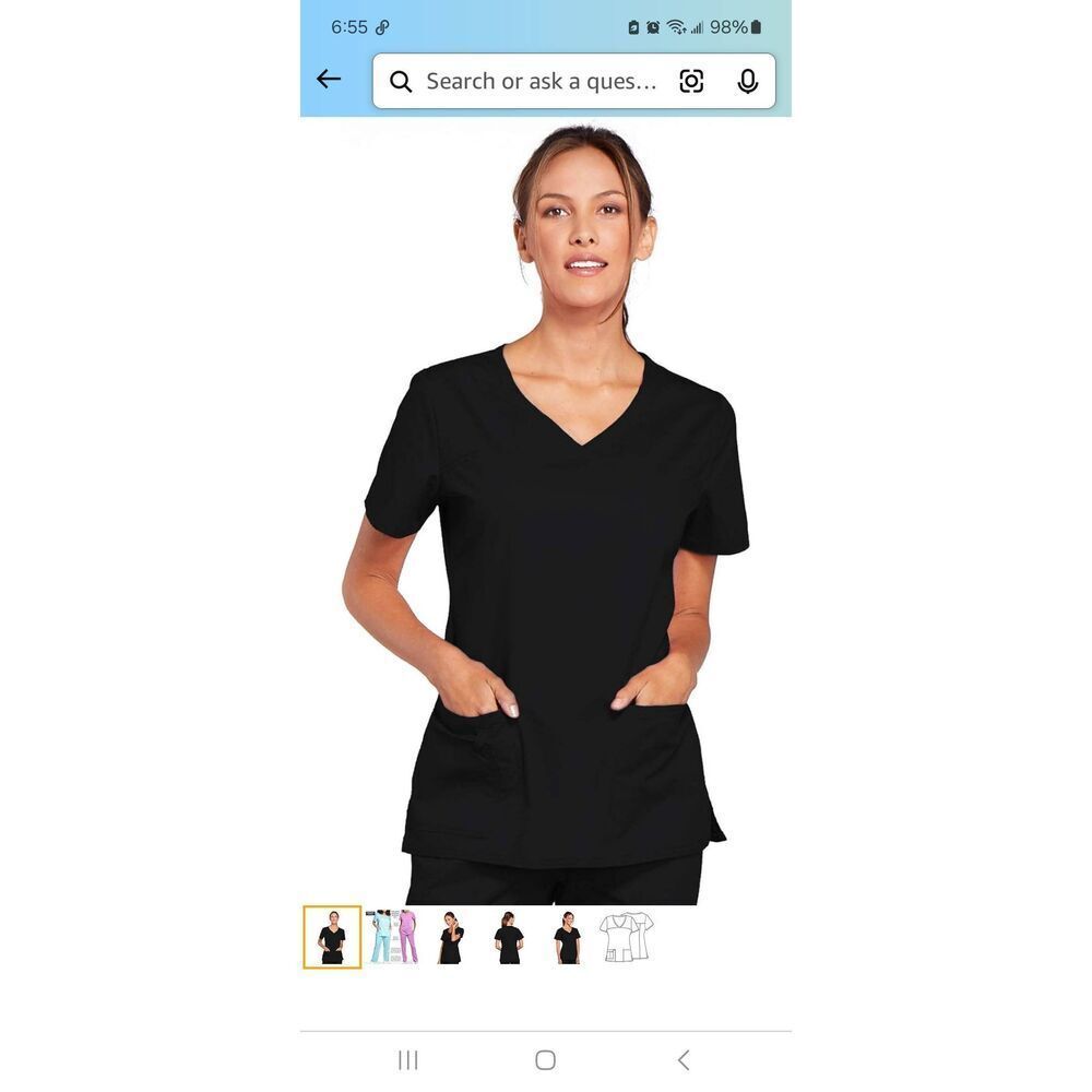 New Large Cherokee Workwear Core Stretch Black Short Sleeve Scrub Top Scrubs